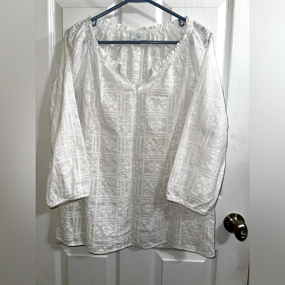 J. Jill white top. Lightweight. White with knit details